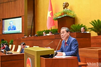 Chủ nhiệm Ủy ban Dân nguyện và Giám sát của Quốc hội Dương Thanh Bình báo cáo tại Kỳ họp thứ 9, Quốc hội khóa XV, sáng 5/5. (Ảnh: DUY LINH)