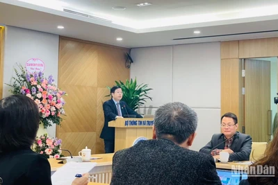 Quang cảnh Hội nghị đánh giá kết quả hoạt động thông tin điện tử năm 2022, định hướng nhiệm vụ năm 2023 sáng 22/12. 