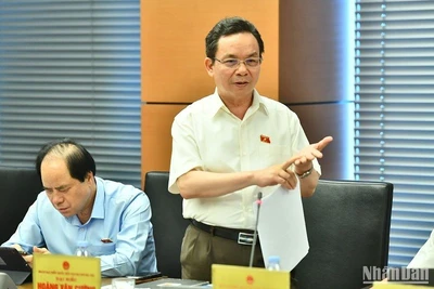 Đại biểu Hoàng Văn Cường (đoàn Hà Nội) phát biểu trong phiên thảo luận tại tổ chiều 19/6. (Ảnh: ĐĂNG KHOA)