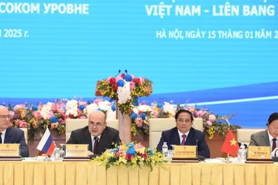 Thủ tướng Phạm Minh Chính và Thủ tướng Liên bang Nga Mikhail Mishustin đồng chủ trì Đối thoại Doanh nghiệp cấp cao Việt Nam-Liên bang Nga. (Ảnh: TRẦN HẢI)