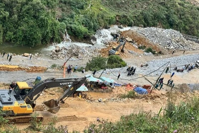 Các phương tiện được huy động để ứng cứu.