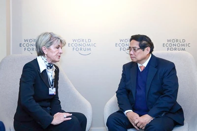 Thủ tướng Phạm Minh Chính tiếp bà Julie Bishop, Đặc phái viên của Tổng Thư ký Liên hợp quốc về Myanmar. (Ảnh: VGP/Nhật Bắc)