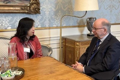 Thứ trưởng Lê Thị Thu Hằng làm việc với Quốc Vụ khanh Bộ Ngoại giao Thụy Điển Dag Hartelius. (Ảnh: Bộ Ngoại giao) 