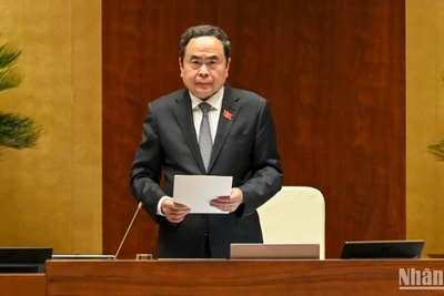 Chủ tịch Quốc hội Trần Thanh Mẫn phát biểu kết thúc đợt 1 của Kỳ họp thứ 9, Quốc hội khóa XV. (Ảnh: BÙI GIANG) 