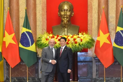 Chủ tịch nước Lương Cường và Tổng thống Cộng hòa Liên bang Brazil Luiz Inácio Lula da Silva. (Ảnh: THỦY NGUYÊN)