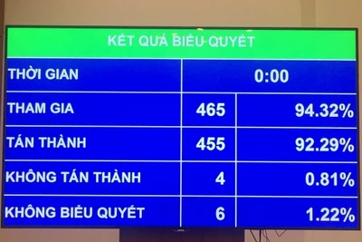 Kết quả biểu quyết thông qua Nghị quyết về một số cơ chế, chính sách đặc thù thực hiện các chương trình mục tiêu quốc gia. (Ảnh: DUY LINH) 