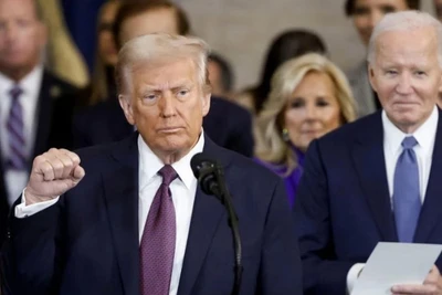 Tổng thống Mỹ Donald Trump phát biểu sau khi tuyên thệ nhậm chức ở Washington, DC., ngày 20/1/2025. (Ảnh: REUTERS/TTXVN)