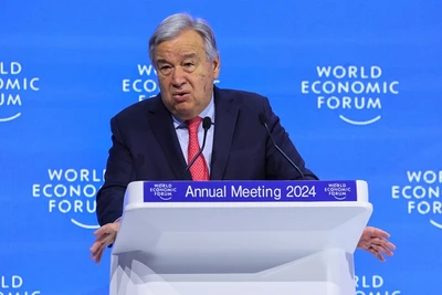 Tổng Thư ký Liên hợp quốc António Guterres tham dự Hội nghị thường niên lần thứ 54 của Diễn đàn Kinh tế thế giới (WEF) tại Davos, Thụy Sĩ, ngày 17/1/2024. (Ảnh: Reuters)