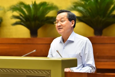 Phó Thủ tướng Chính phủ Lê Minh Khái phát biểu giải trình, làm rõ một số vấn đề đại biểu Quốc hội nêu tại phiên thảo luận. (Ảnh: THỦY NGUYÊN) 