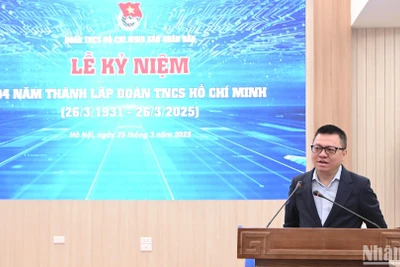 Đồng chí Lê Quốc Minh phát biểu tại lễ kỷ niệm. (Ảnh: BÙI GIANG)