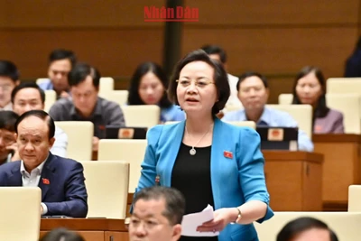 Bộ trưởng Nội vụ Phạm Thị Thanh Trà phát biểu tại phiên thảo luận chiều 27/10. Ảnh: ĐĂNG KHOA