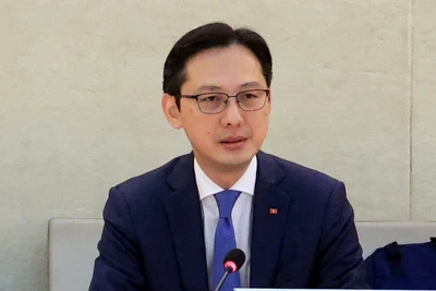 Thứ trưởng Ngoại giao Đỗ Hùng Việt phát biểu tại Phiên đối thoại về Báo cáo quốc gia của Việt Nam theo Cơ chế rà soát định kỳ phổ quát (UPR) chu kỳ IV của Hội đồng Nhân quyền Liên hợp quốc. (Ảnh: TTXVN)