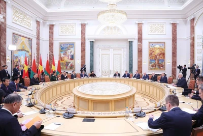 Tổng Bí thư Tô Lâm hội đàm chính thức với Tổng thống Belarus Aleksandr Lukashenko. (Ảnh: THỐNG NHẤT/TTXVN)