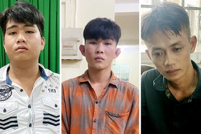 3 đối tượng từ trái qua: Cù Huy Thiện, Lê Trung Thành và Trần Văn Long. 