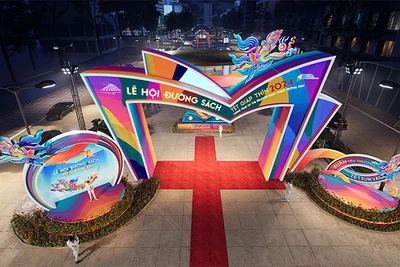 Phối cảnh cổng chính Lễ hội Đường sách Giáp Thìn 2024.