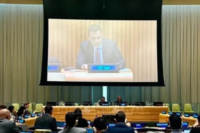 Trưởng Phái đoàn Thường trực Việt Nam tại Liên hợp quốc, Đại sứ Đặng Hoàng Giang phát biểu tại Diễn đàn. (Ảnh: TTXVN)