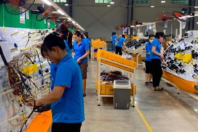 Sản xuất dây cáp điện ô-tô ở Công ty TNHH Esmo Vina, cụm công nghiệp Gia Phú, huyện Gia Viễn, Ninh Bình. (Ảnh: Xuân Trường)