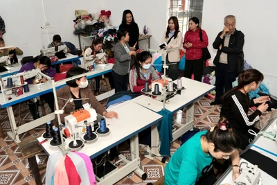 Nhiều người khuyết tật ở huyện miền núi Nho Quan (Ninh Bình) được hỗ trợ máy may đã có việc làm ổn định, tăng thu nhập. (Ảnh: BTC)