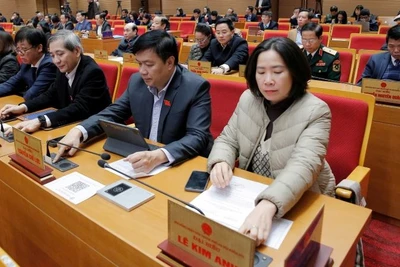 Đại biểu Hội đồng nhân dân thành phố bấm nút thông qua các nghị quyết tại kỳ họp thứ 21.