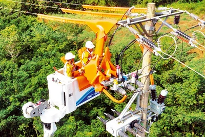 Bảo dưỡng đường dây 110kV bằng công nghệ mới.