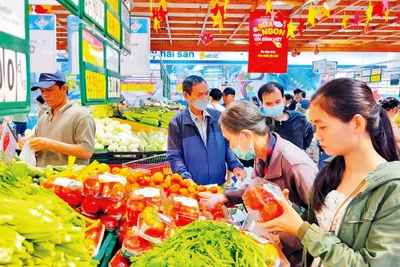 Người dân mua sắm hàng tiêu dùng thiết yếu được giảm giá tại một siêu thị Co.opmart ở Thành phố Hồ Chí Minh. (ảnh: CTV)