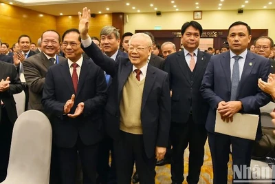 Tổng Bí thư Nguyễn Phú Trọng tới dự phiên khai mạc Hội nghị Ngoại giao lần thứ 32, ngày 19/12/2023.