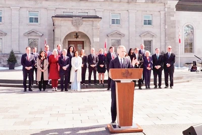 Tân Thủ tướng Canada Mark Carney phát biểu trước báo giới tại Ottawa. (Ảnh TÂN HOA XÃ)