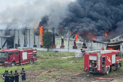 Hầu hết khu nhà xưởng rộng hơn 10.000m² đã bị cháy rụi.