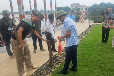 Cắm mốc xác định ranh giới đất.