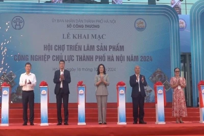 Các đại biểu thực hiện nghi thức khai mạc chương trình.