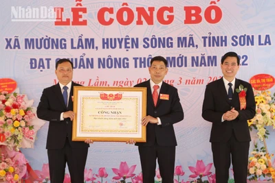 Chủ tịch Ủy ban nhân tỉnh Sơn La trao bằng công nhận xã nông thôn mới Mường Lầm.