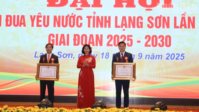 Đồng chí Nguyễn Thị Tuyến trao tặng Huân chương Lao động hạng Nhì cho các cá nhân.