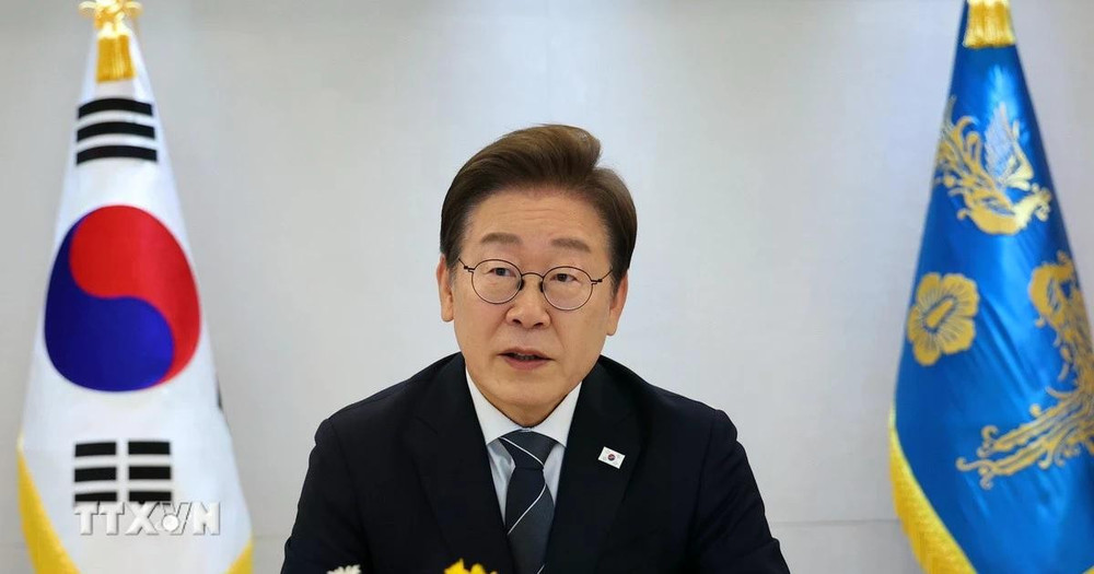 Tổng thống Hàn Quốc Lee Jae Myung phát biểu tại cuộc họp ở Seoul. (Ảnh: Yonhap/TTXVN) 