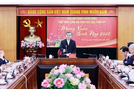 Đồng chí Lê Minh Trí, Ủy viên Bộ Chính trị, Bí thư Trung ương Đảng, Trưởng Ban Nội chính Trung ương phát biểu tại buổi gặp mặt. (Ảnh: Ban Nội chính Trung ương)