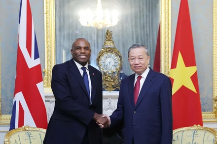 Tổng Bí thư Tô Lâm gặp Phó Thủ tướng Anh David Lammy. (Ảnh: Thống Nhất/TTXVN)