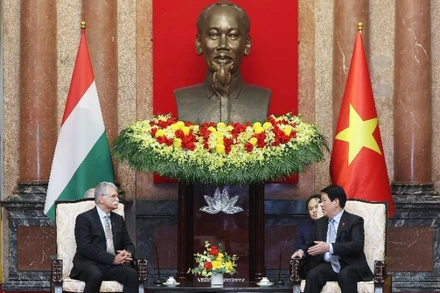 Chủ tịch nước Lương Cường tiếp Chủ tịch Quốc hội Hungary Kover Laszlo, chiều 20/10. (Ảnh: Lâm Khánh/TTXVN)