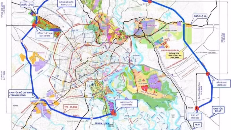 Hướng tuyến dự án Vành đai 4 Thành phố Hồ Chí Minh.