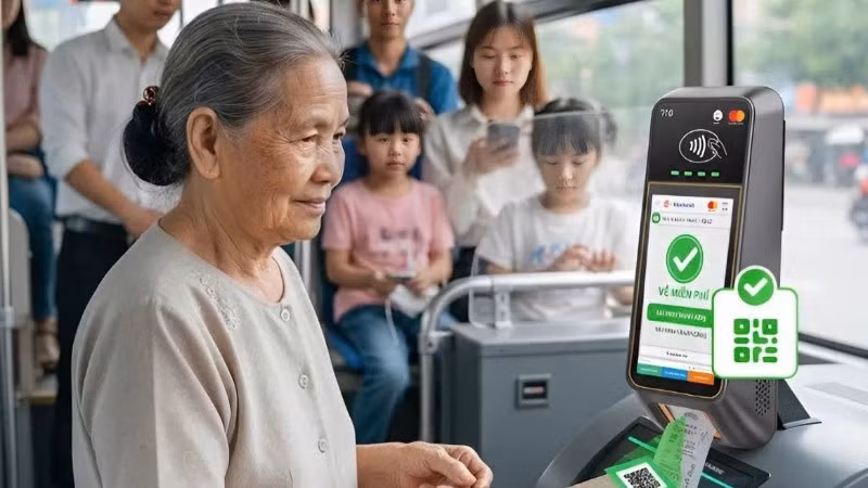 Hành khách từ đủ 60 tuổi trở lên dùng căn cước công dân loại có mã QR hoặc tài khoản VNeID hợp lệ để nhận vé tự động. (Ảnh: Trung tâm Quản lý Giao thông công cộng)
