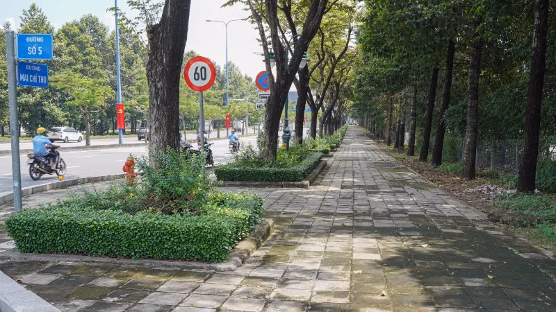 Làn đường dành riêng cho xe đạp trên đại lộ Mai Chí Thọ. (Ảnh: QUÝ HIỀN)