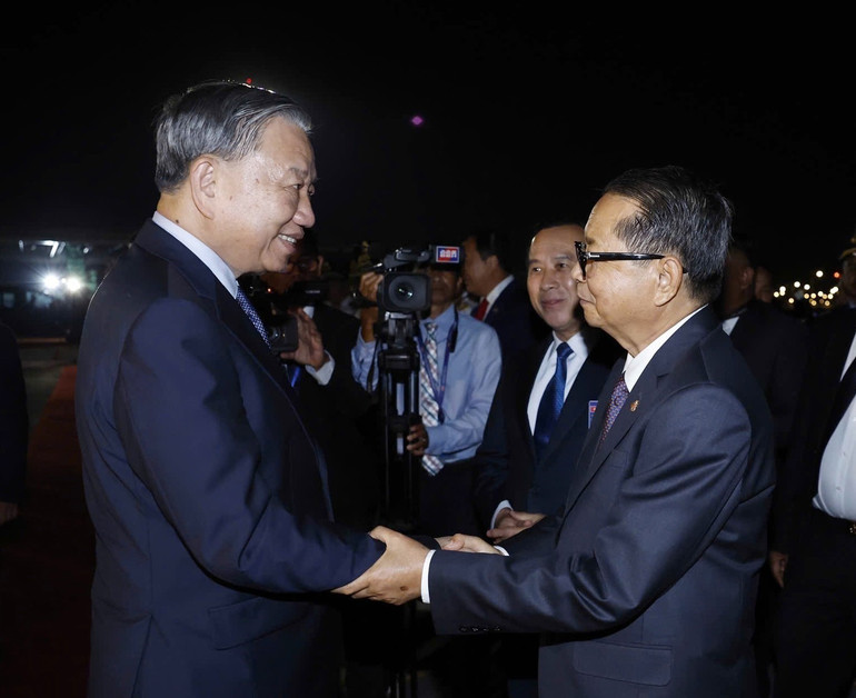 Lễ tiễn Tổng B&iacute; thư T&ocirc; L&acirc;m v&agrave; đo&agrave;n cấp cao Việt Nam tại S&acirc;n bay quốc tế Techo. (Ảnh: Thống Nhất/TTXVN)