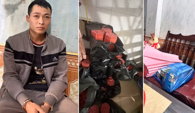 Đối tượng Đoàn Sỹ Duy và tang vật vụ án. (Ảnh: Công an Hải Phòng)
