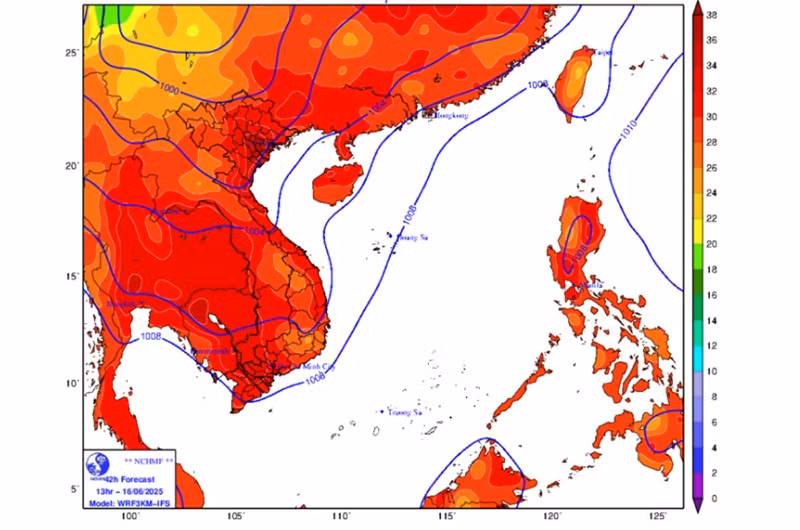 Bản đồ dự báo nhiệt độ cao nhất trong 24 giờ tới.