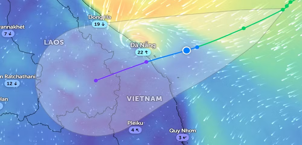 Vị trí bão số 12 lúc 14 giờ ngày 22/10. (Ảnh: Zoom Earth)