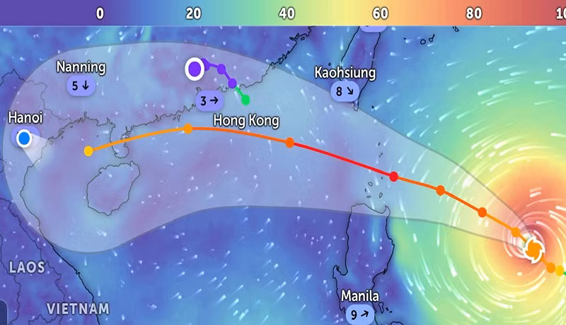 Vị trí bão Ragasa lúc 16 giờ. (Ảnh: Zoom Earth)