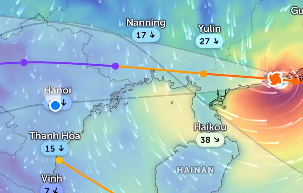 Vị trí tâm bão số 9 lúc 15 giờ 30 phút ngày 24/9. (Ảnh: Zoom Earth)