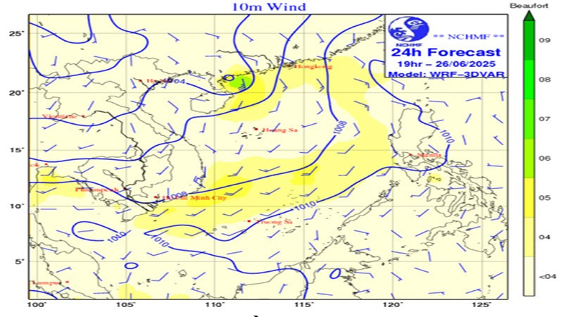 Bản đồ dự báo gió mạnh.