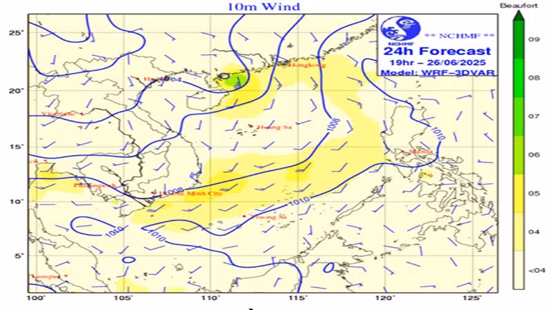 Bản đồ dự báo gió mạnh.