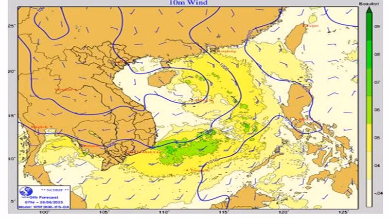 Bản đồ dự báo gió mạnh. 