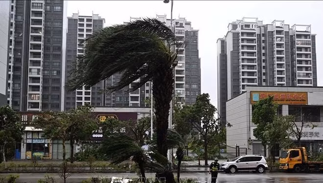 Gió lớn khi bão Ragasa đổ bộ, tại thành phố Dương Giang, tỉnh Quảng Đông, Trung Quốc, ngày 24/9/2025. (Ảnh: THX/TTXVN)