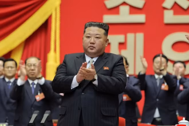 Tổng Bí thư, Chủ tịch Quốc vụ Triều Tiên Kim Jong Un tại Đại hội đại biểu toàn quốc lần thứ IX, Đảng Lao động Triều Tiên, ngày 23/2/2026. (Ảnh: KCNA)